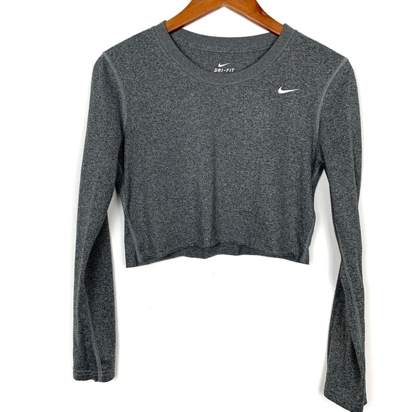 Nike Tops - Nike Heathered Charcoal Gray Long Sleeve Crop Top